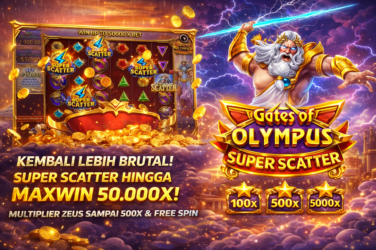 Gates of Olympus Super Scatter: Kembalinya Zeus dengan Kekuatan Maxwin 50.000x